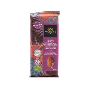 Tavoletta di Cioccolato Fondente 56% con Mandorle e Sale di Sicilia Bio Uganda Vanini 85G