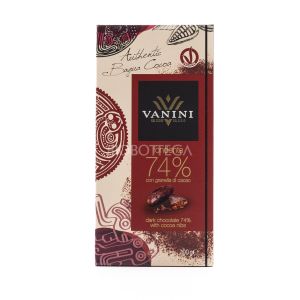 Tavoletta di Cioccolato Fondente 74% con Granella di Cacao NON BIO Vanini 100G