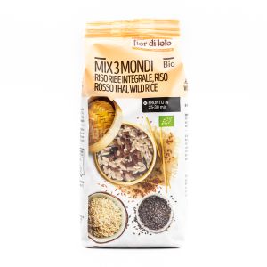 Mix 3 Mondi: Riso Ribe Integrale, Riso Rosso Thai e Wild Rice Fior di Loto 500G